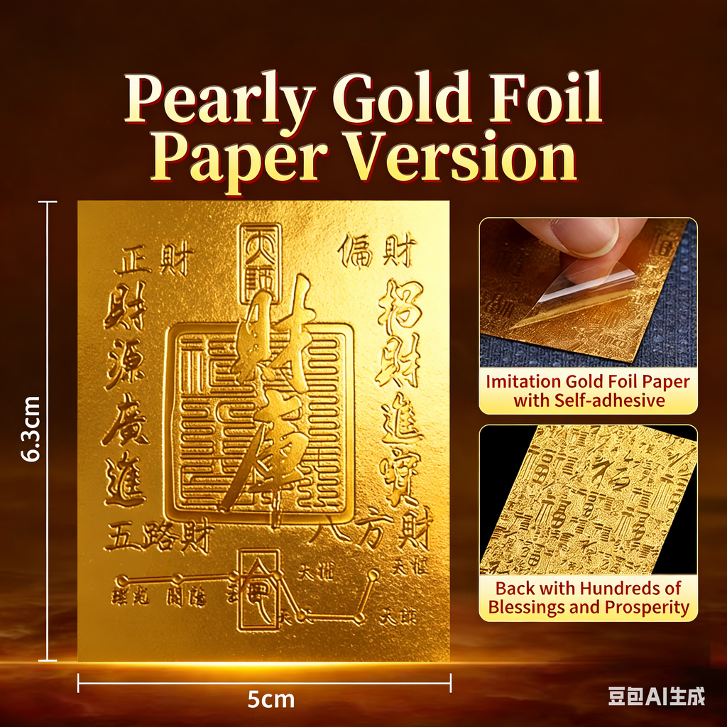 Wealth Treasury Gold Foil Phone Sticker – Double-Sided Fortune & Prosperity Talisman