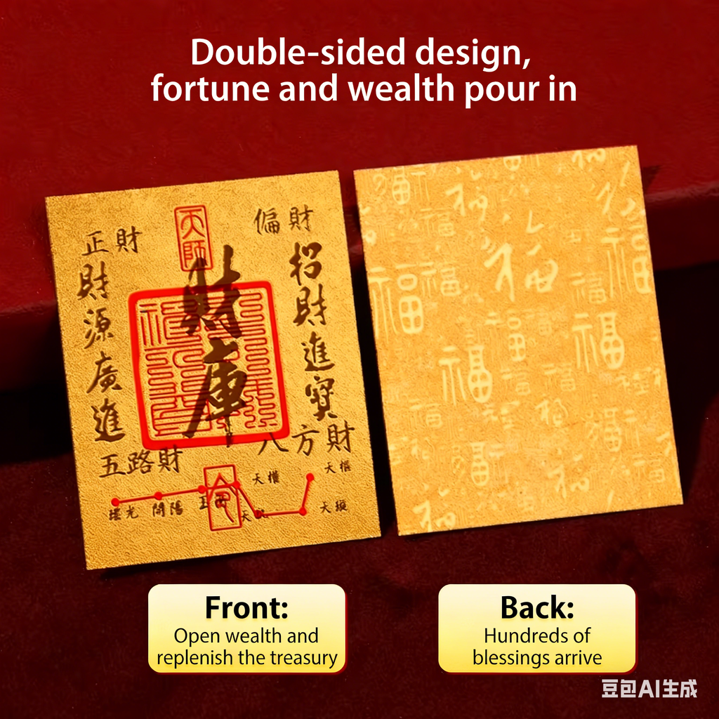 Wealth Treasury Gold Foil Phone Sticker – Double-Sided Fortune & Prosperity Talisman